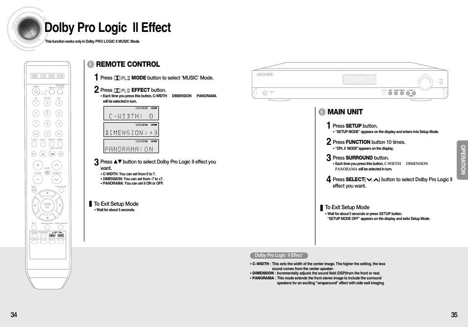 Dolby pro logic ll effect, Main unit, Remote control | Samsung HT-AS610T-XAA User Manual | Page 18 / 26