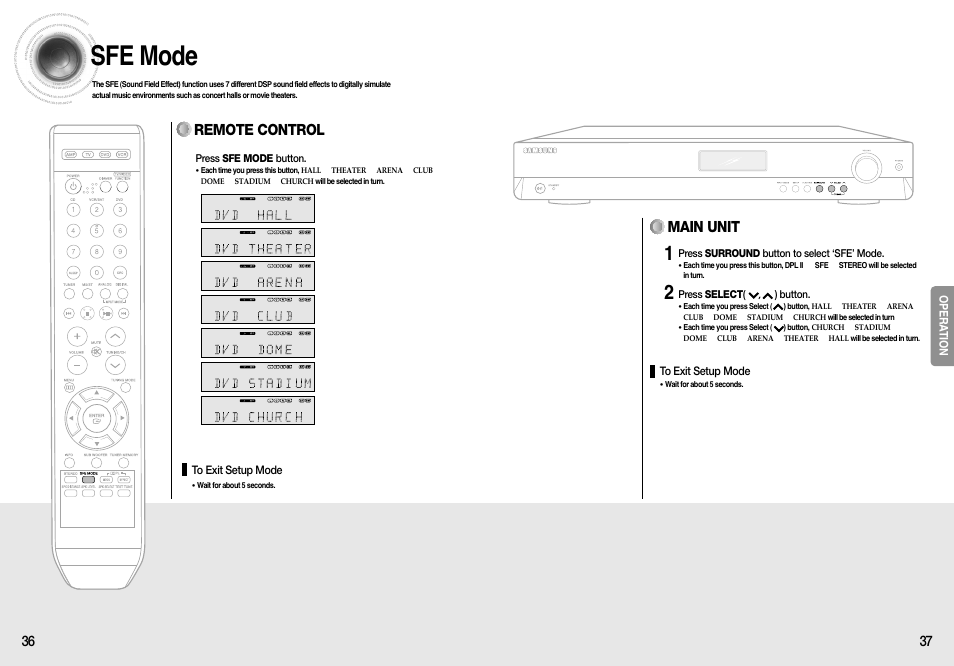 Sfe mode, Main unit, Remote control | Samsung HT-AS610T-XAA User Manual | Page 19 / 26
