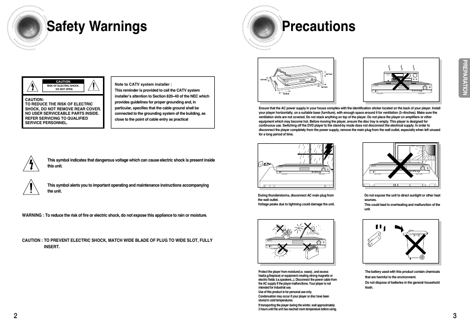 Safety warnings, Precautions | Samsung HT-AS610T-XAA User Manual | Page 2 / 26