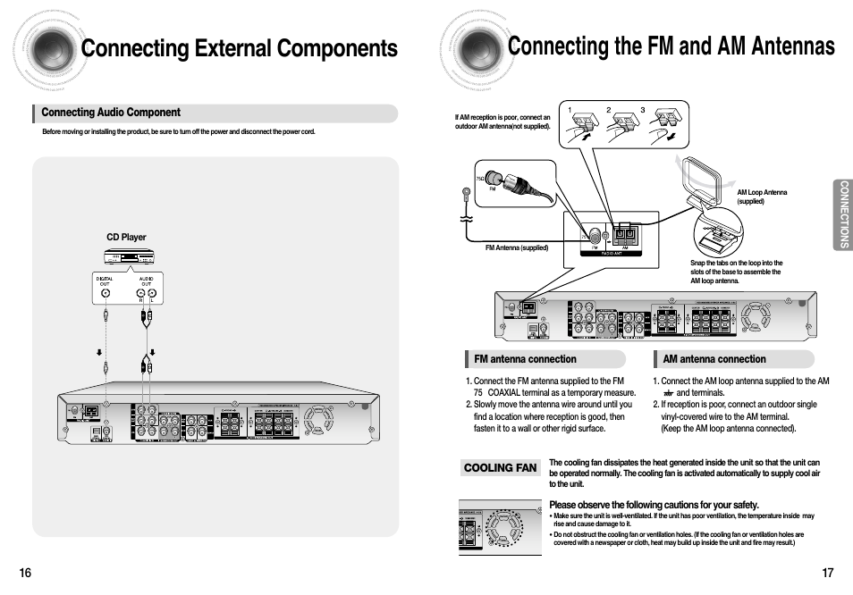 Connecting the fm and am antennas, Connecting external components | Samsung HT-AS610T-XAA User Manual | Page 9 / 26