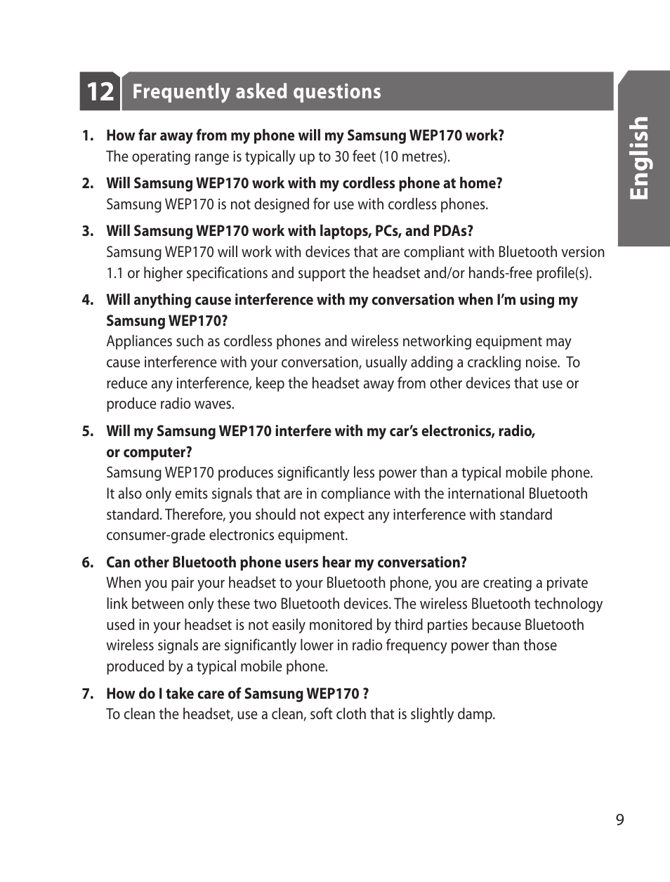 En g lis h | Samsung WEP170JBEG-XAR User Manual | Page 11 / 58