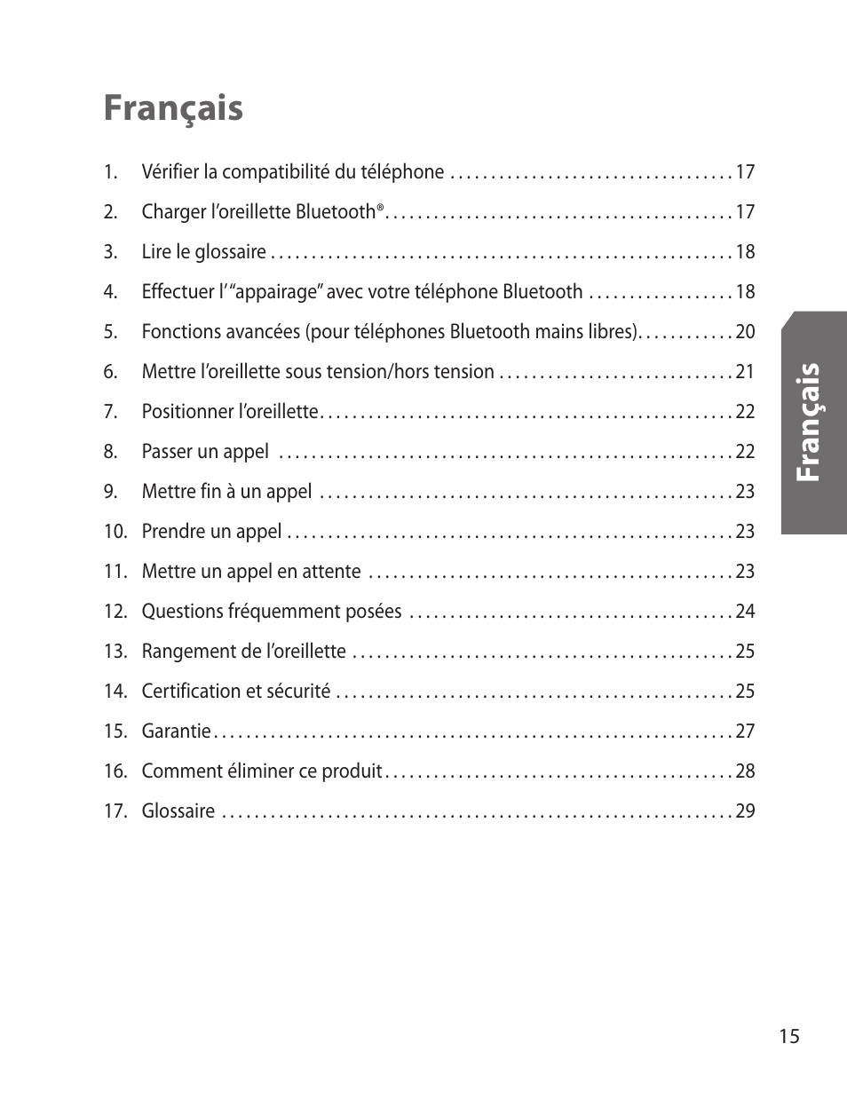 Français, Fr an ça is | Samsung WEP170JBEG-XAR User Manual | Page 17 / 58