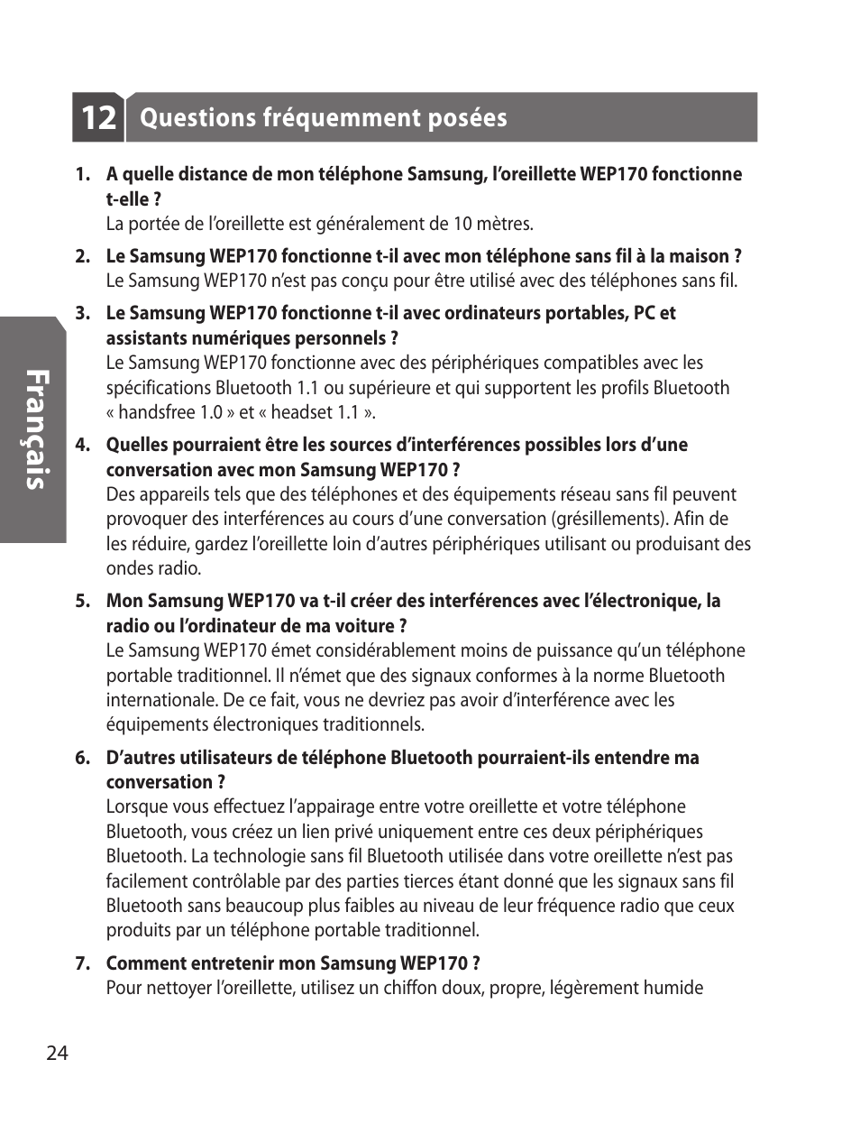 Fr an ça is, Questions fréquemment posées | Samsung WEP170JBEG-XAR User Manual | Page 26 / 58