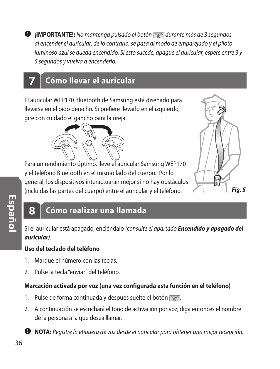 Es p añ o l | Samsung WEP170JBEG-XAR User Manual | Page 38 / 58