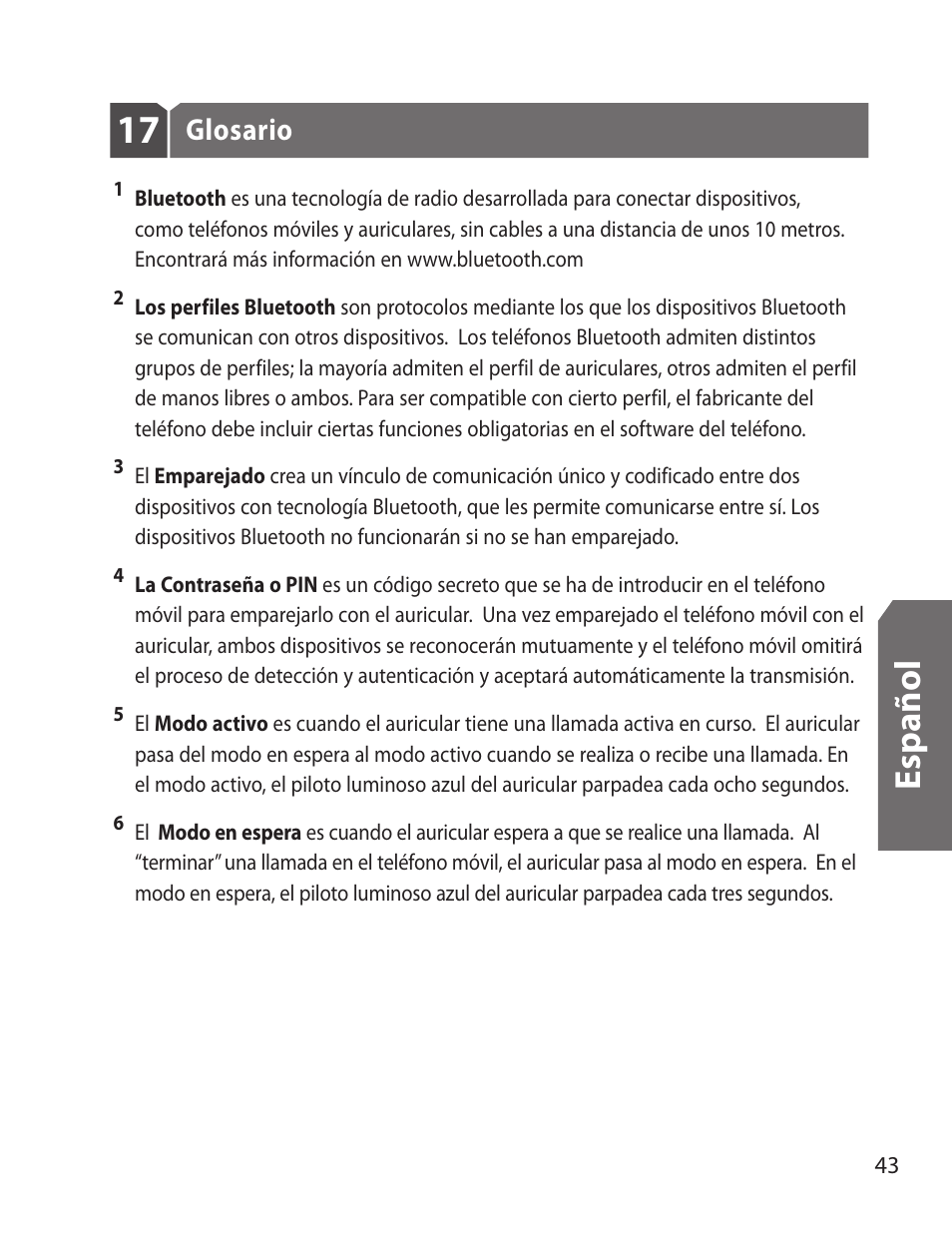 Es p añ o l | Samsung WEP170JBEG-XAR User Manual | Page 45 / 58