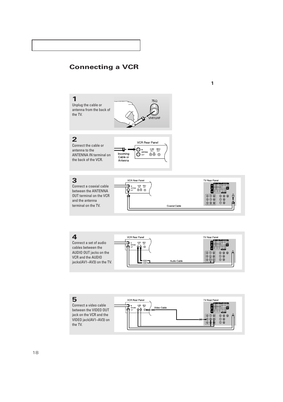 Connecting a vcr | Samsung TXP3271HX-XAA User Manual | Page 18 / 79