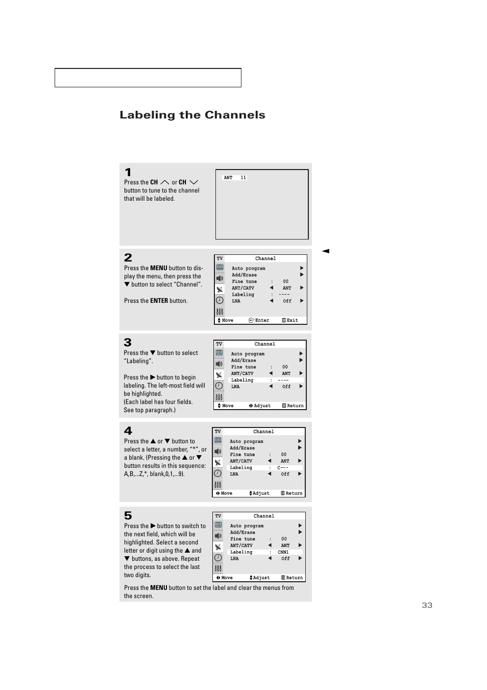 Labeling the channels | Samsung TXP3271HX-XAA User Manual | Page 33 / 79