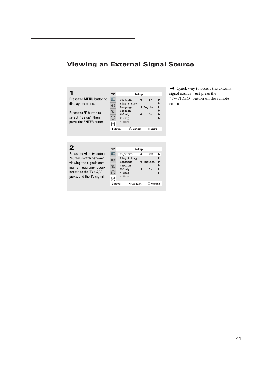 Viewing an external signal source | Samsung TXP3271HX-XAA User Manual | Page 41 / 79