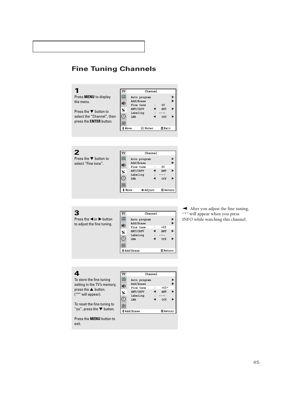 Fine tuning channels | Samsung TXP3271HX-XAA User Manual | Page 45 / 79