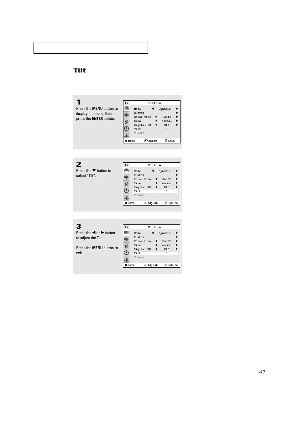 Tilt | Samsung TXP3271HX-XAA User Manual | Page 47 / 79