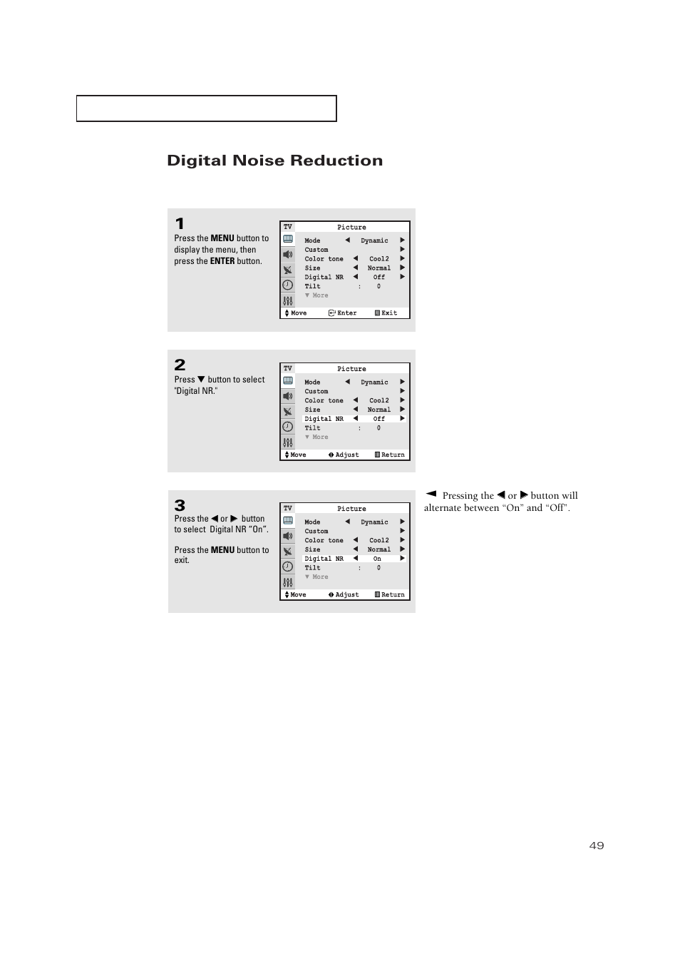 Digital noise reduction | Samsung TXP3271HX-XAA User Manual | Page 49 / 79