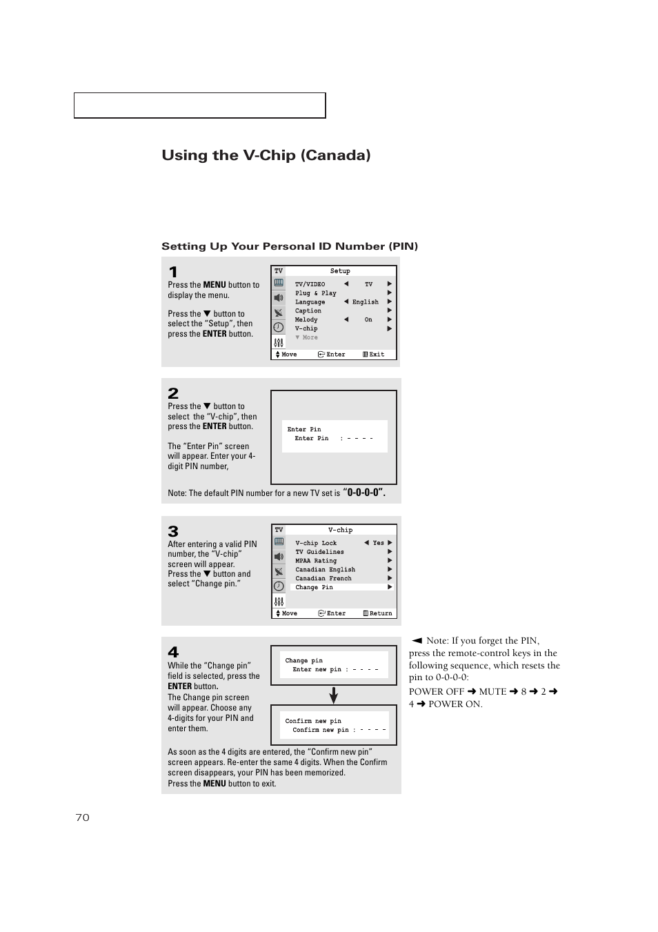 Using the v-chip (canada) | Samsung TXP3271HX-XAA User Manual | Page 70 / 79