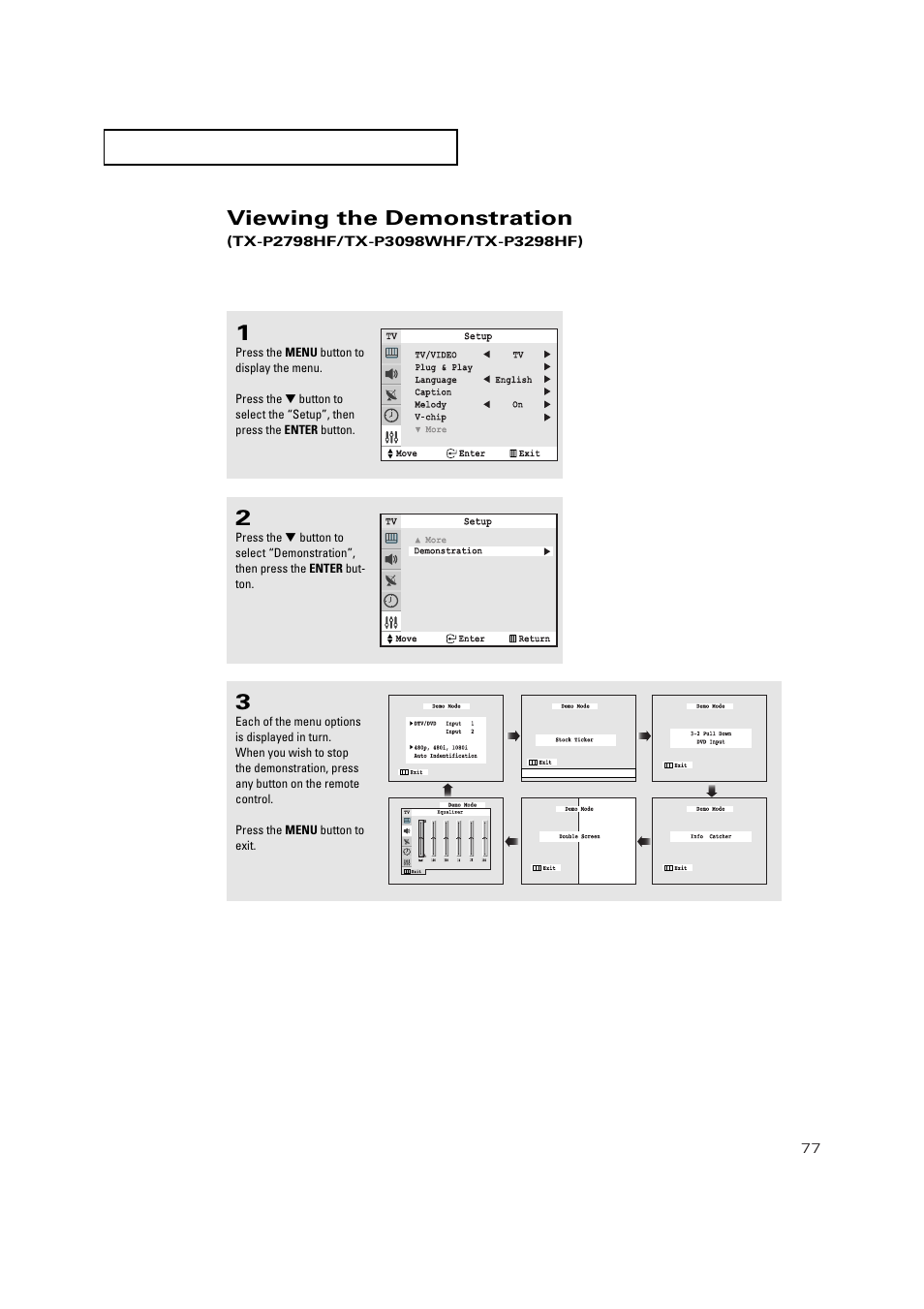 Viewing the demonstration | Samsung TXP3271HX-XAA User Manual | Page 77 / 79