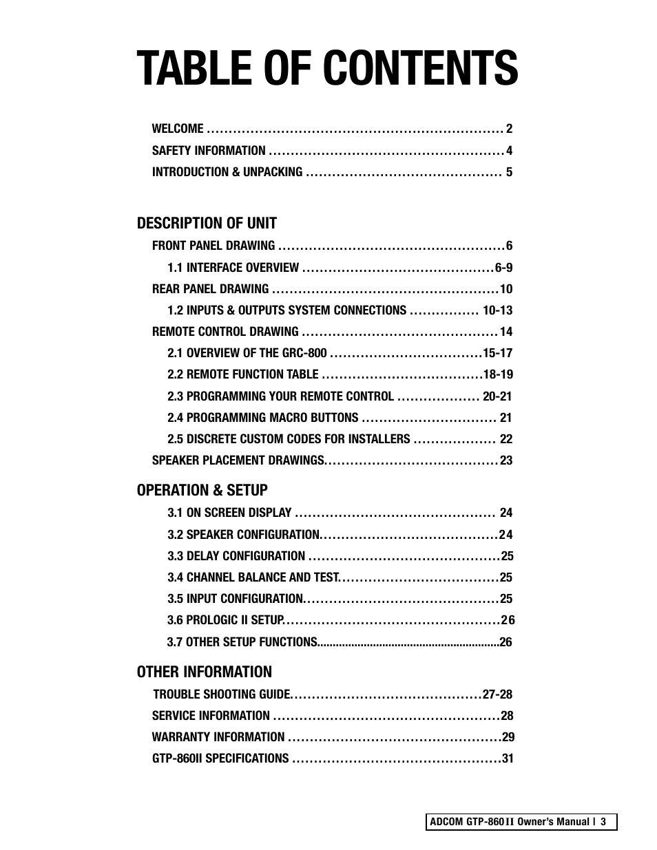 Adcom GTP-860II User Manual | Page 3 / 32