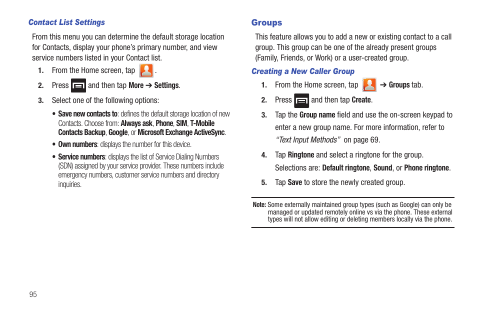 Groups | Samsung SGH-T759ZPBTMB User Manual | Page 100 / 259