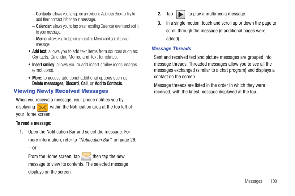 Viewing newly received messages | Samsung SGH-T759ZPBTMB User Manual | Page 105 / 259