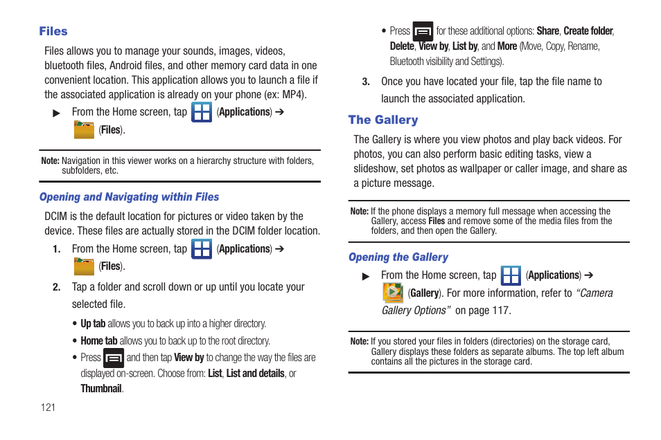 Files, The gallery, Files the gallery | Samsung SGH-T759ZPBTMB User Manual | Page 126 / 259