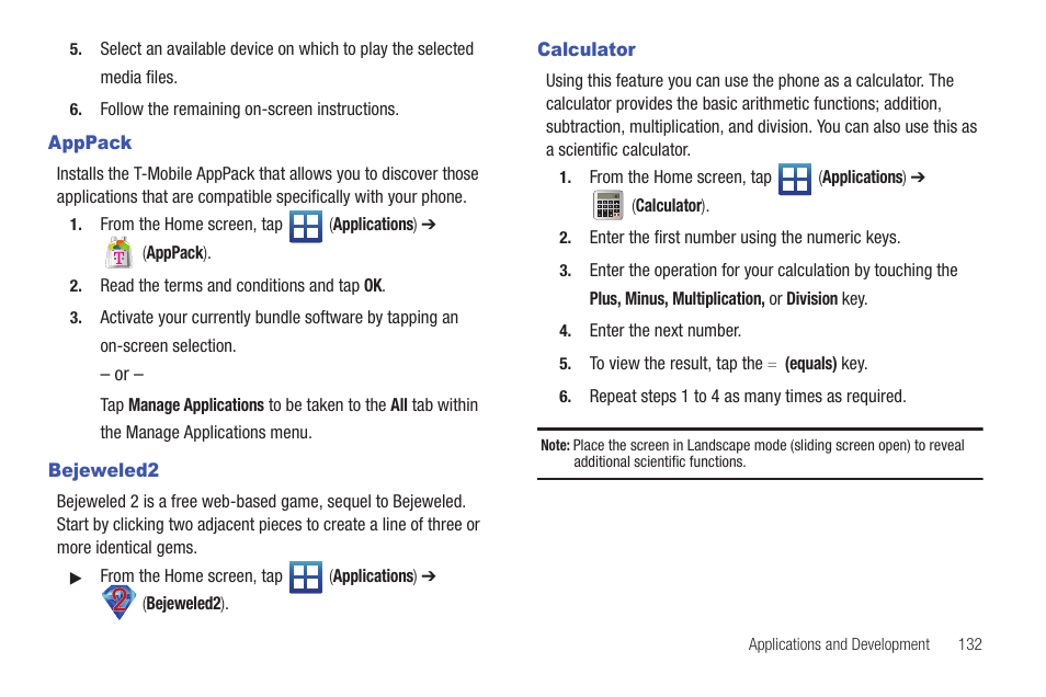 Apppack, Bejeweled2, Calculator | Apppack bejeweled2 calculator | Samsung SGH-T759ZPBTMB User Manual | Page 137 / 259