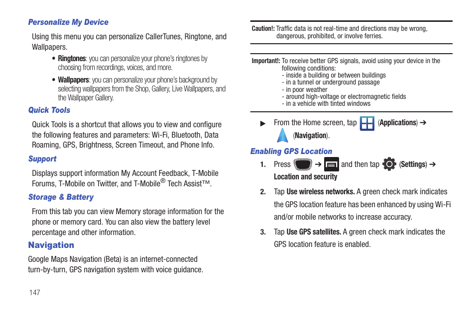 Navigation | Samsung SGH-T759ZPBTMB User Manual | Page 152 / 259