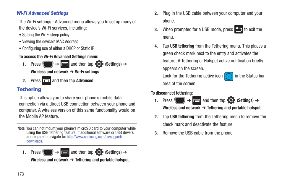 Tethering | Samsung SGH-T759ZPBTMB User Manual | Page 178 / 259