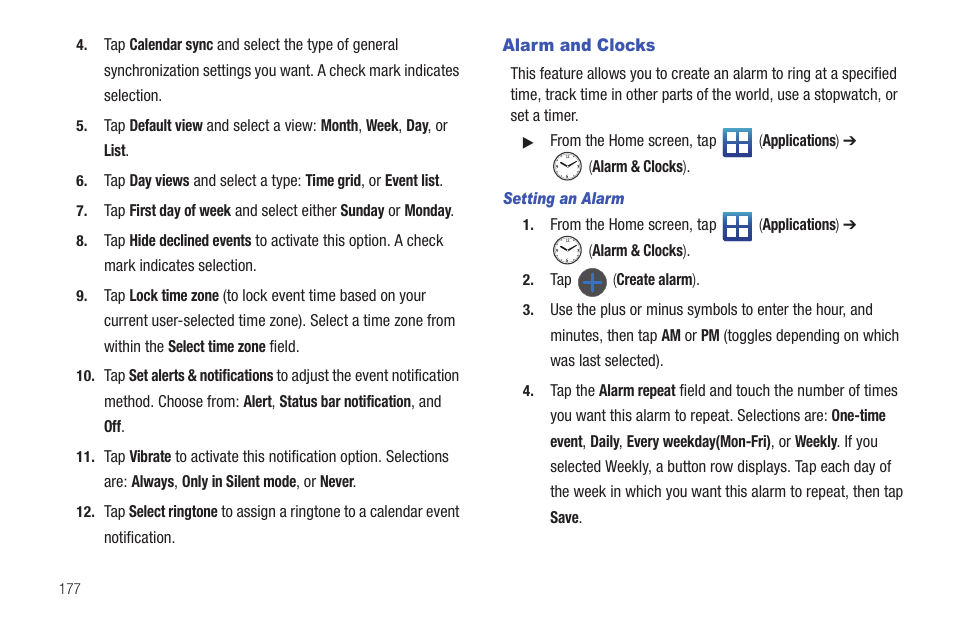 Alarm and clocks | Samsung SGH-T759ZPBTMB User Manual | Page 182 / 259