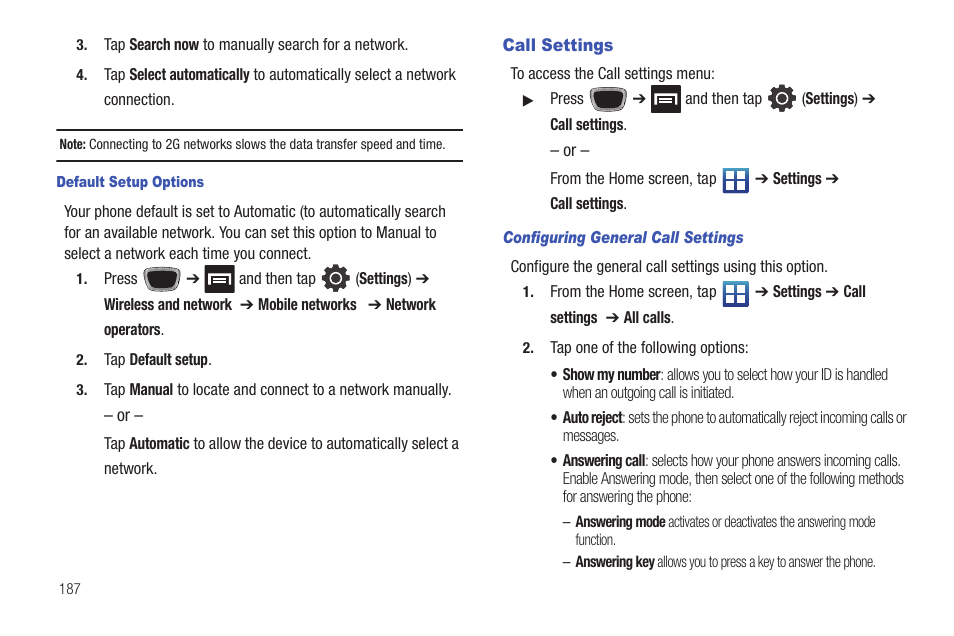 Call settings | Samsung SGH-T759ZPBTMB User Manual | Page 192 / 259