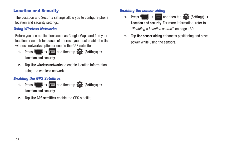 Location and security | Samsung SGH-T759ZPBTMB User Manual | Page 200 / 259