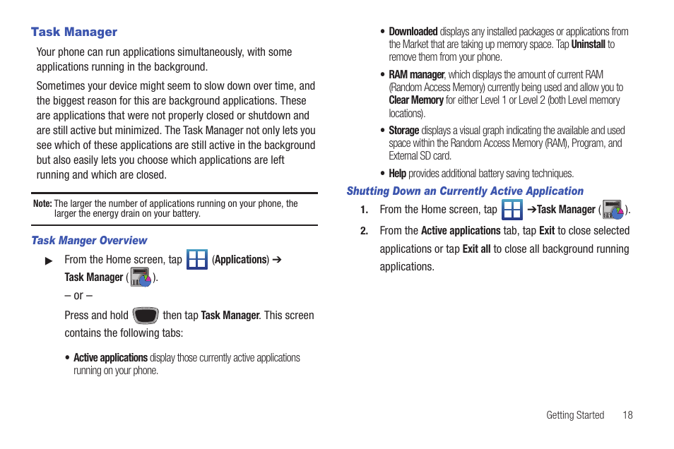 Task manager | Samsung SGH-T759ZPBTMB User Manual | Page 23 / 259