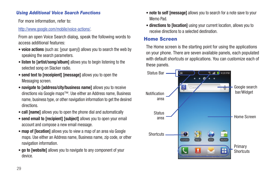 Home screen | Samsung SGH-T759ZPBTMB User Manual | Page 34 / 259