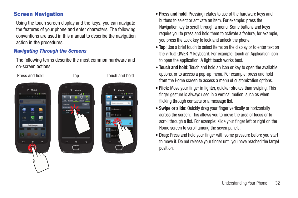 Screen navigation | Samsung SGH-T759ZPBTMB User Manual | Page 37 / 259