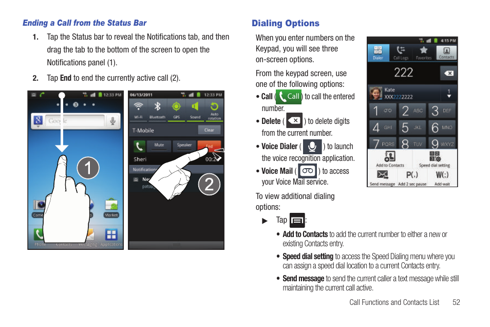 Dialing options | Samsung SGH-T759ZPBTMB User Manual | Page 57 / 259