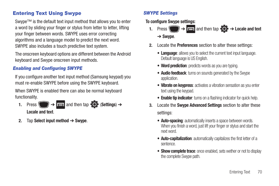Entering text using swype | Samsung SGH-T759ZPBTMB User Manual | Page 75 / 259