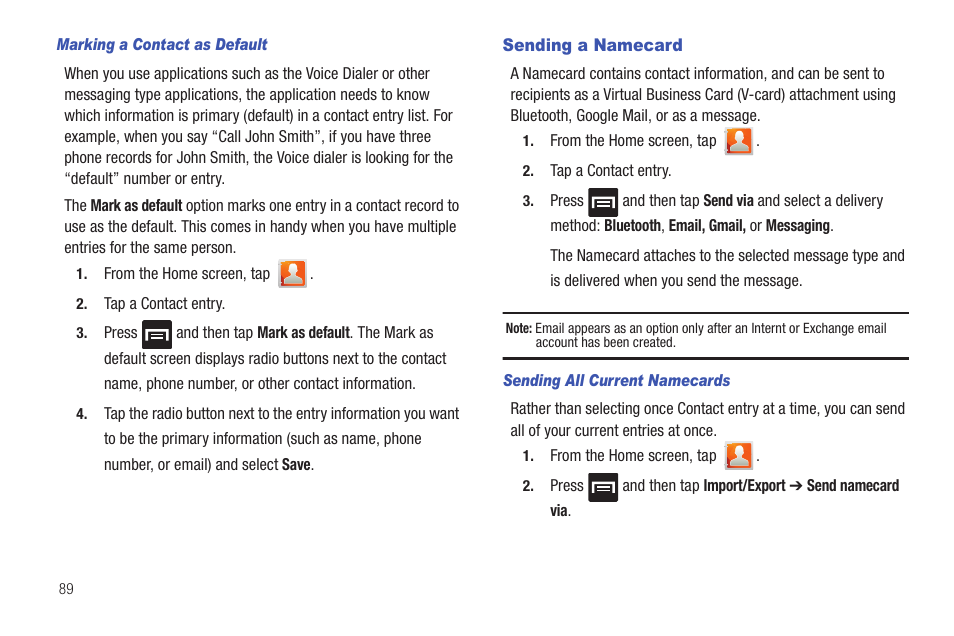 Sending a namecard | Samsung SGH-T759ZPBTMB User Manual | Page 94 / 259