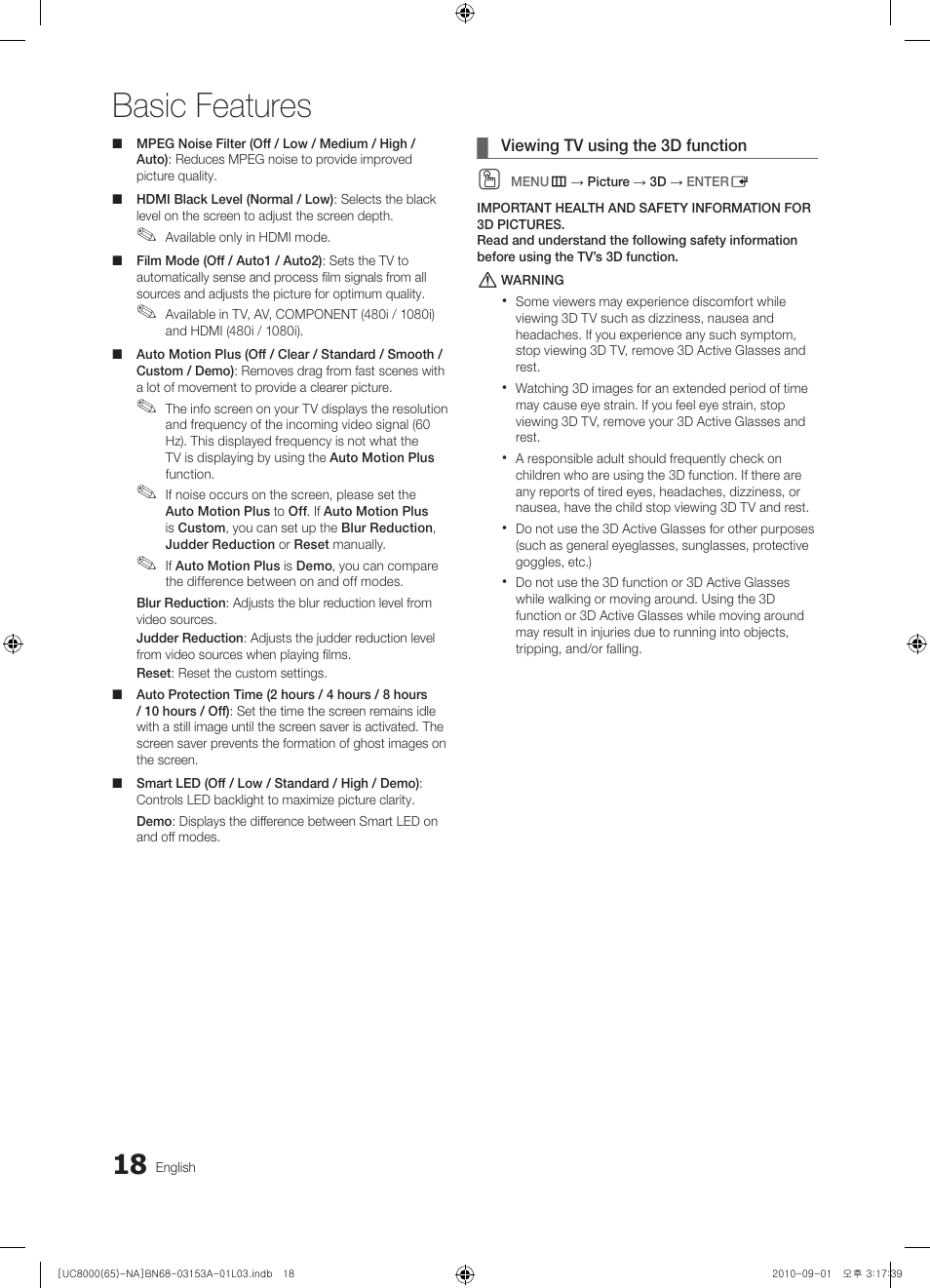 Basic features | Samsung UN65C8000XFXZA User Manual | Page 18 / 199