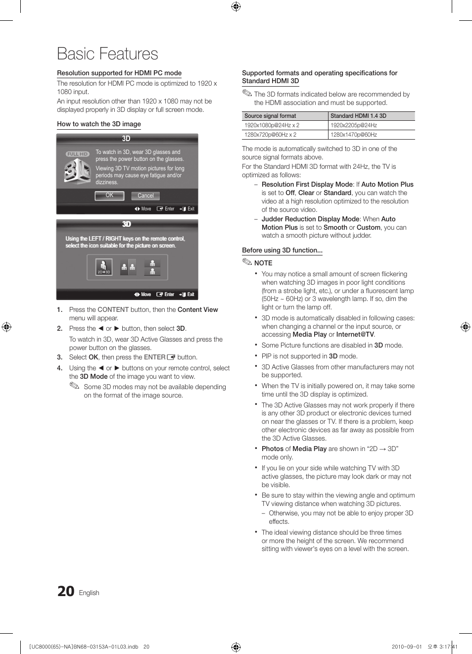 Basic features | Samsung UN65C8000XFXZA User Manual | Page 20 / 199