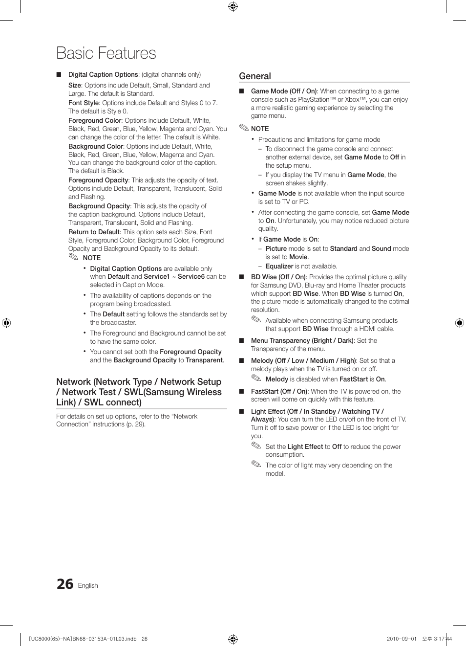 Basic features | Samsung UN65C8000XFXZA User Manual | Page 26 / 199