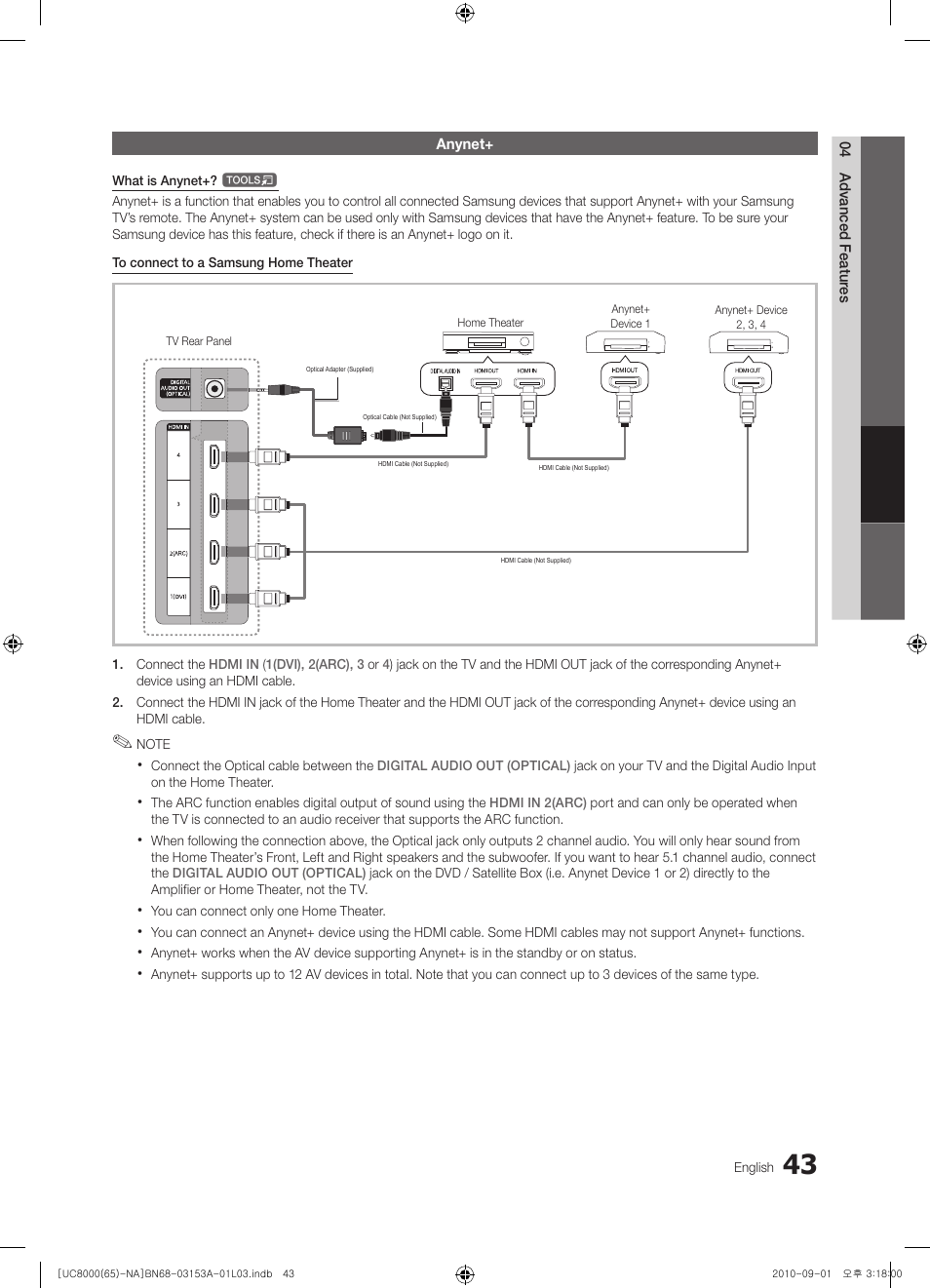 Anynet | Samsung UN65C8000XFXZA User Manual | Page 43 / 199