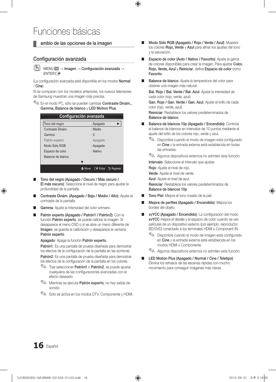 Funciones básicas, Configuración avanzada | Samsung UN65C8000XFXZA User Manual | Page 82 / 199