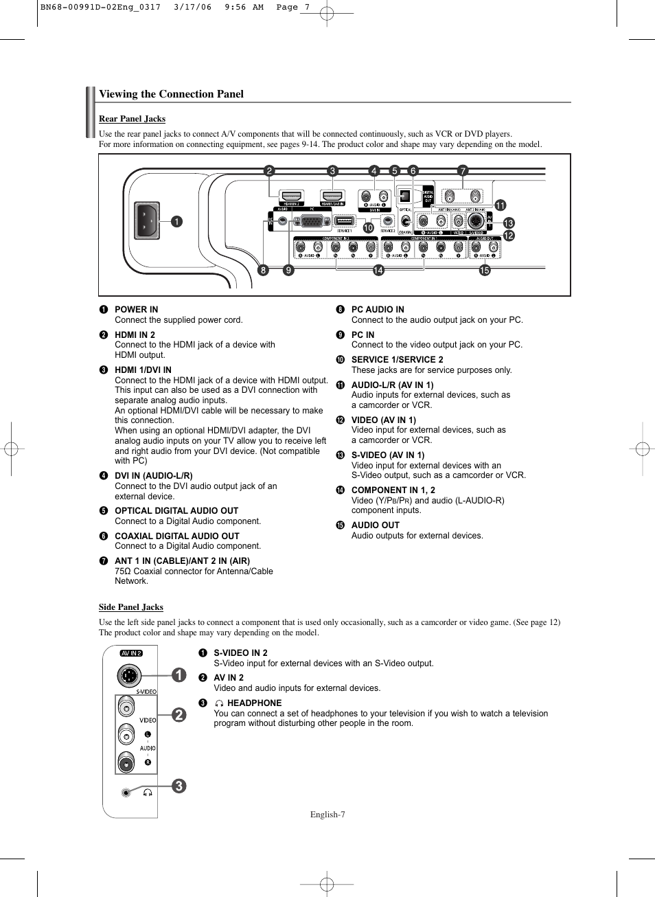 Viewing the connection panel | Samsung SPS4243X-XAC User Manual | Page 7 / 64