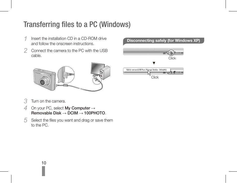 Transferring files to a pc (windows) | Samsung EC-SL35ZZBARUS User Manual | Page 10 / 22