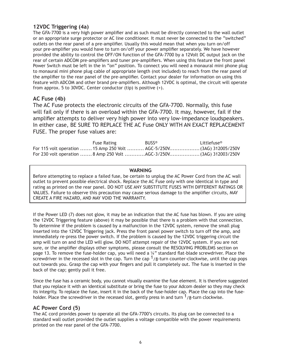 Adcom GFA-7700 User Manual | Page 6 / 16