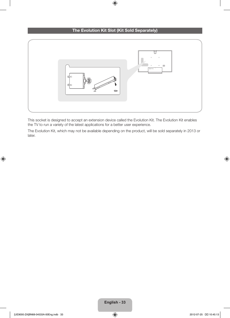 The evolution kit slot (kit sold separately) | Samsung UN75ES9000FXZA User Manual | Page 33 / 62