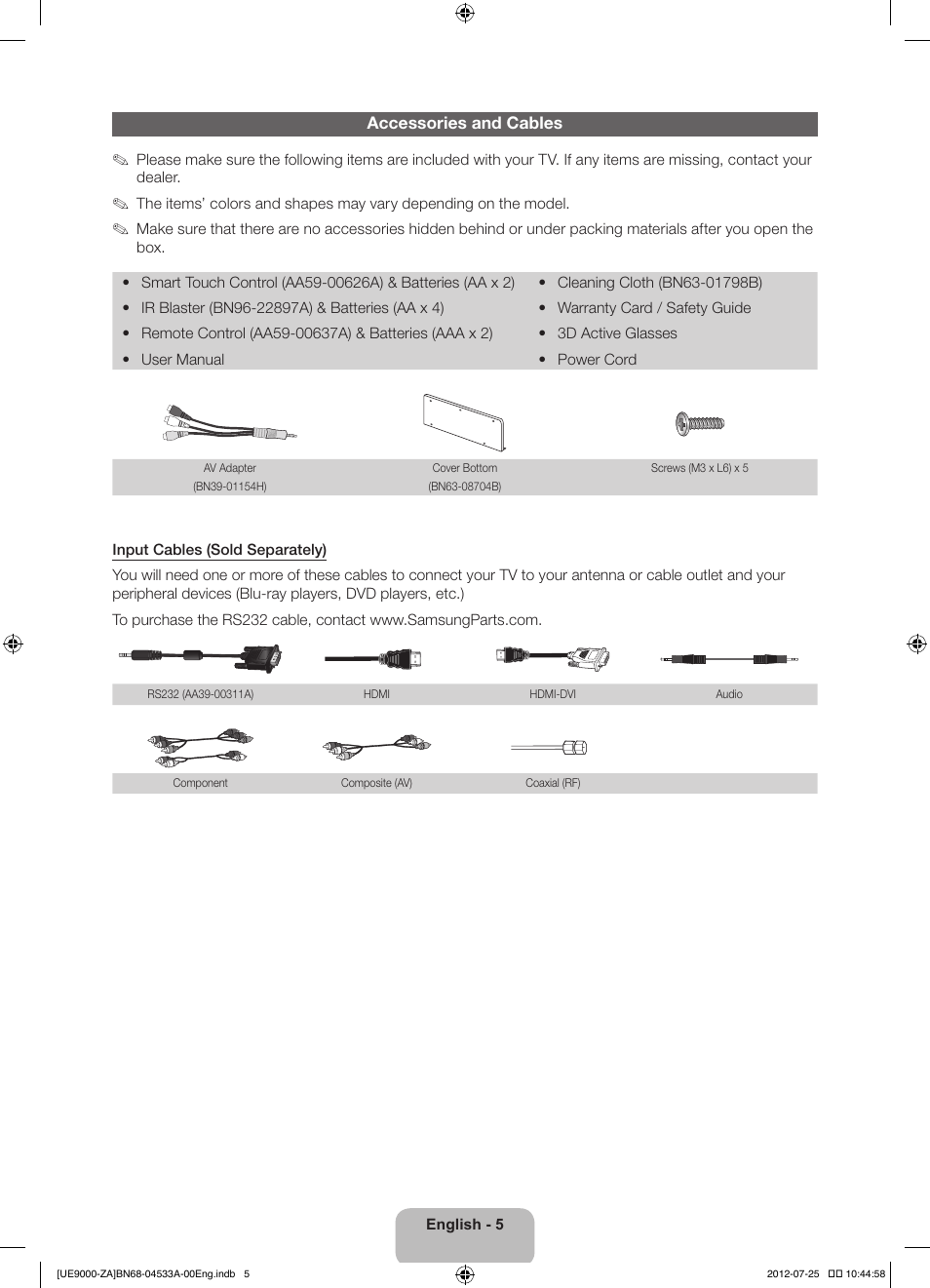 Samsung UN75ES9000FXZA User Manual | Page 5 / 62