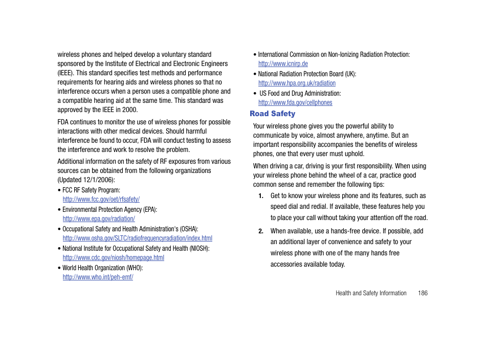 Road safety | Samsung SCH-I910ZKAVZW User Manual | Page 189 / 209