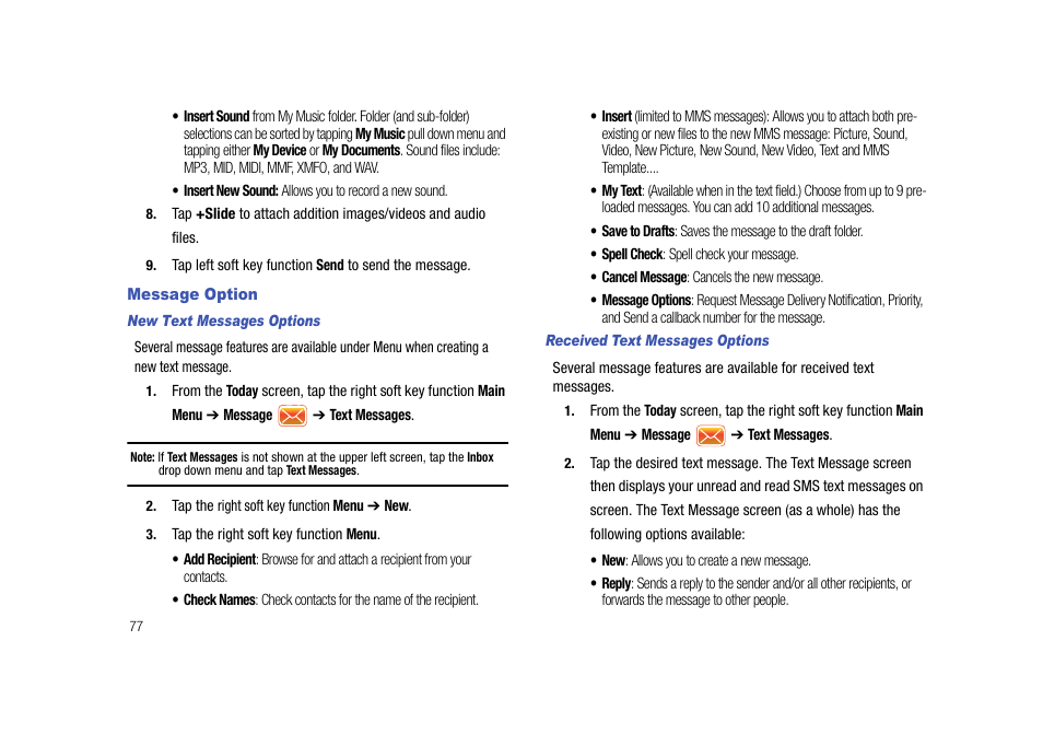 Message option | Samsung SCH-I910ZKAVZW User Manual | Page 80 / 209