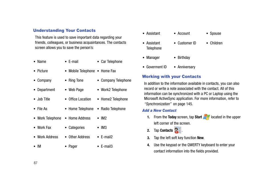 Understanding your contacts, Working with your contacts | Samsung SCH-I910ZKAVZW User Manual | Page 90 / 209