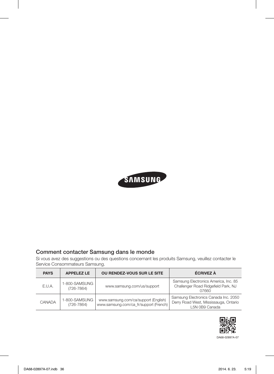 Comment contacter samsung dans le monde | Samsung RF24FSEDBSR-AA User Manual | Page 108 / 108