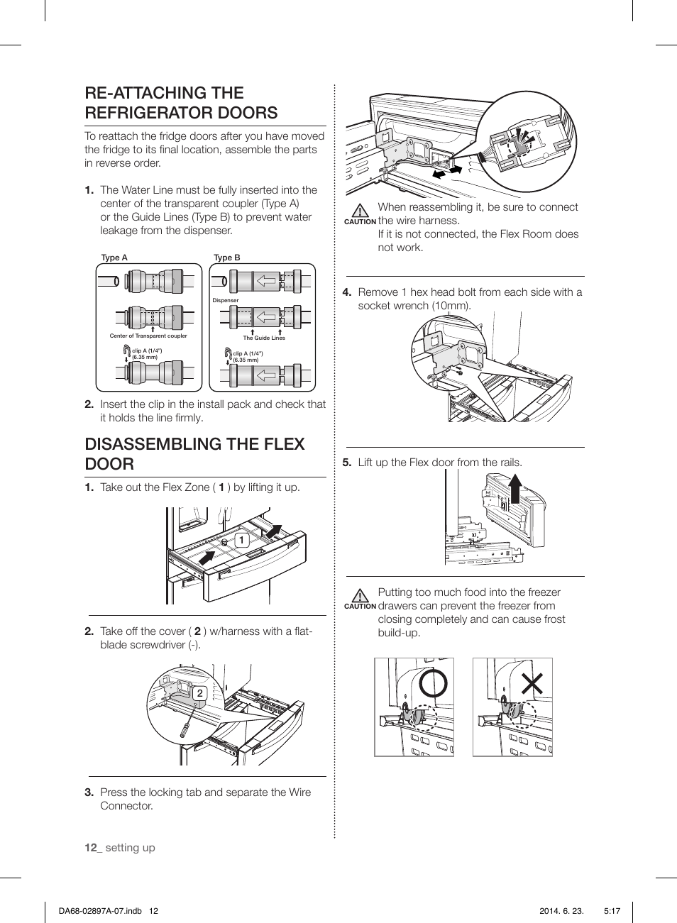 Re-attaching the refrigerator doors, Disassembling the flex door | Samsung RF24FSEDBSR-AA User Manual | Page 12 / 108