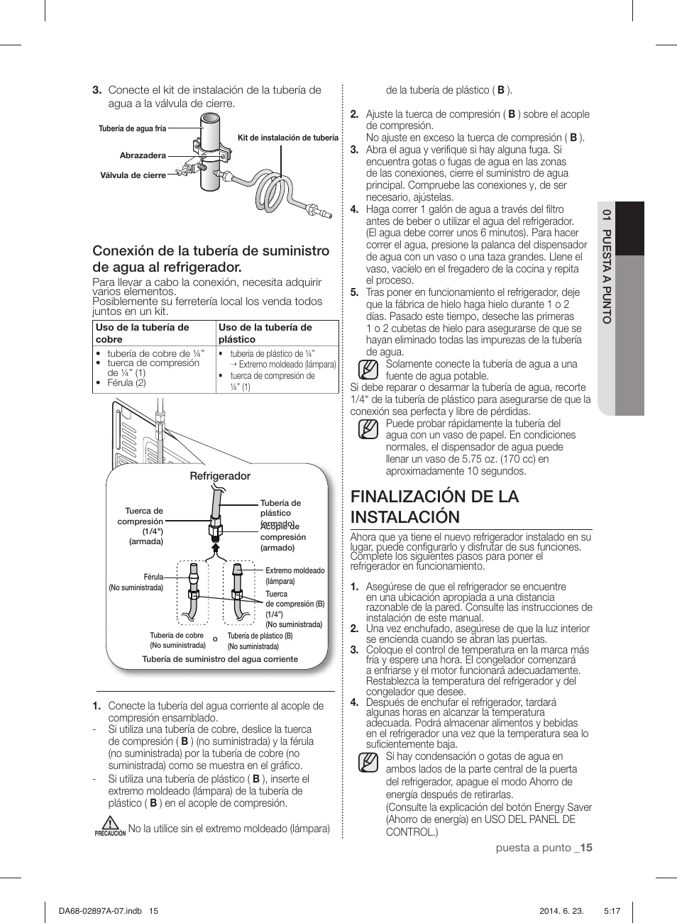 Finalización de la instalación | Samsung RF24FSEDBSR-AA User Manual | Page 51 / 108