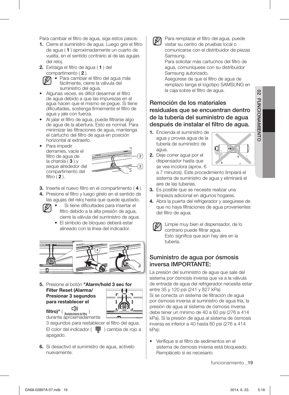 Suministro de agua por ósmosis inversa importante | Samsung RF24FSEDBSR-AA User Manual | Page 55 / 108